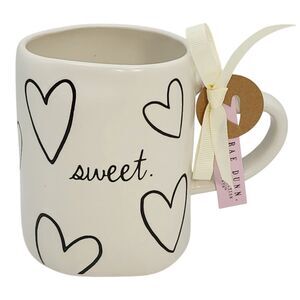 Rae Dunn Sweet Hearts Ivory‎ Ceramic Coffee Mug 16oz Double Sided Design
